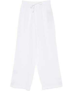 120% Lino Drawstring Wide-Leg Trousers - White