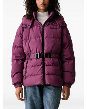 KARL LAGERFELD Belted Hooded Puffer Jacket - Purple