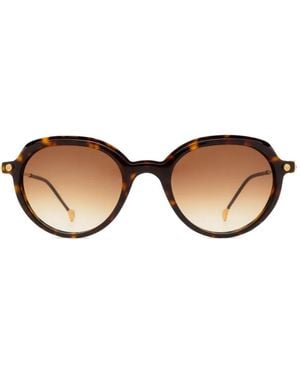 Yohji Yamamoto Lunettes De Soleil À Monture Ronde - Brown
