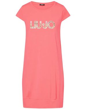 Liu Jo Short Dress With Maxi-Logo - Pink