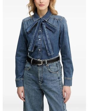 Ouí Bow-Detail Denim Shirt - Blue