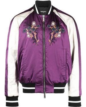 DSquared² Bomber Con Ricamo A Fiori - Viola