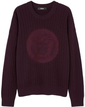 Versace Medusa Cable Knit Jumper - Purple