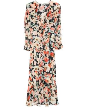 RIXO London Gracye Ruffle-Detail Floral Midi Dress - White
