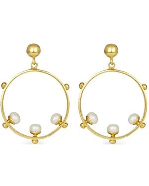 Ottoman Hands Pearl Aristea Embellished Hoop Earrings - Metallic