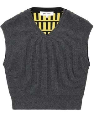 Enfold Ribbed V-Neck Sleeveless Vest - Black