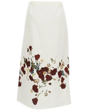KHAITE Floral-Print Midi Skirt - White