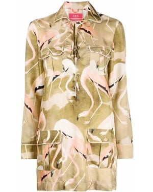 F.R.S For Restless Sleepers Flamingo Print Shirt Dress - Green