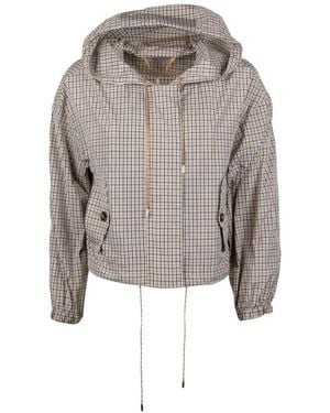 Marella Hooded Checked Jacket - White