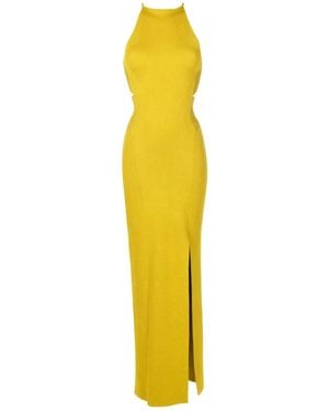 Galvan London Vestido largo de punto metalizado - Amarillo