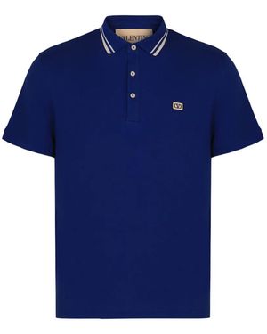 Valentino Garavani Cotton Piqué Polo Shirt With Vlogo Patch - Blue