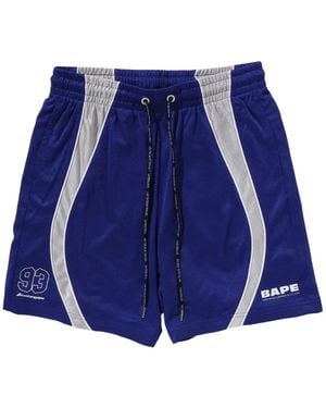 A Bathing Ape Camo-Jacquard Track Shorts - Blue