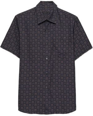 Prada Short-Sleeved Printed Silk Shirt - Blue