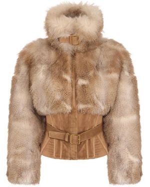 Elisabetta Franchi Fur-Effect Bustier Jacket - Natural
