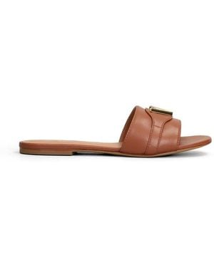 Via Roma 15 Logo-Plaque Leather Flat Sandals - Brown