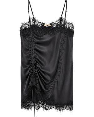 Gold Hawk Lace-Trim Ruched Camisole Top - Black