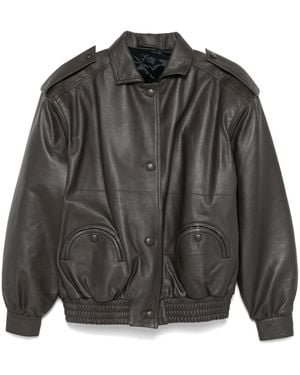 Blazé Milano Calf Leather Quilted Jacket With Epaulettes - Grey