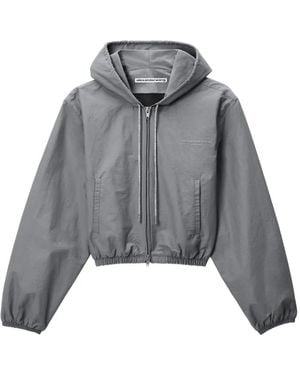 Alexander Wang Crystal Hotfix Drawcord Shrunken Hoodie Jacket - Gray
