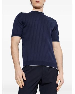 Eleventy Ribbed Short-Sleeve T-Shirt - Blue