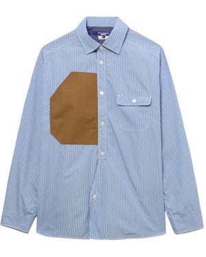Junya Watanabe Striped Patch-Detail Shirt - Blue