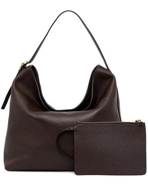 Pollini Pebbled Leather Buckle-Detail Tote Bag - Black