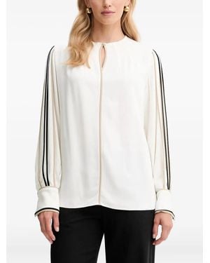 BOSS Keyhole-Neckline Striped-Sleeve Blouse - White