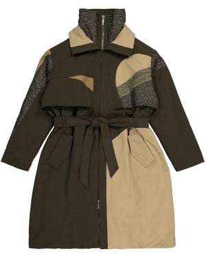 Feng Chen Wang Quilted-Panel Belted Coat - Green