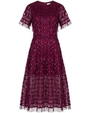 POST MERIDIEM Sequin-Embellished Fringed Midi Dress - Purple