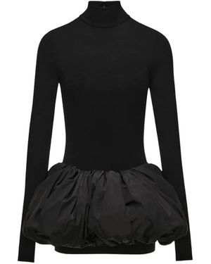 Magda Butrym Puff-Skirt High-Neck Mini Dress - Black