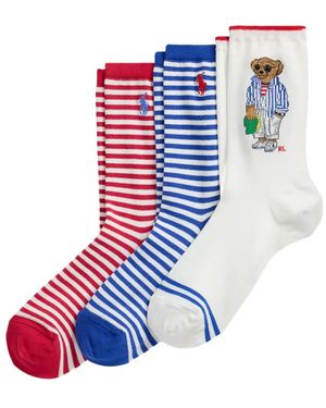 Polo Ralph Lauren Striped Bear Socks (Pack Of Three) - White