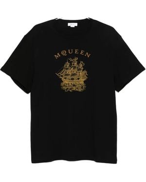 McQueen Ship-Print Cotton T-Shirt - Black