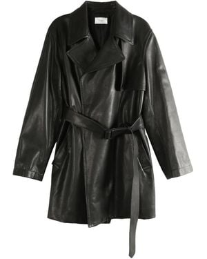 The Row Belted Leather Trench Coat - Black