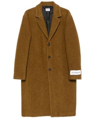 AMISH Logo-Patch Single-Breasted Coat - Natural