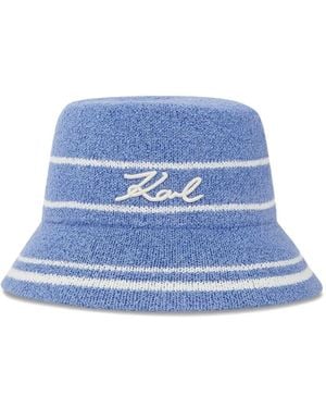 KARL LAGERFELD Signature Knit Bucket Hat - Blue