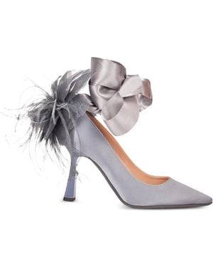 Alberta Ferretti Feather-Embellished Bow-Detail Pumps - White