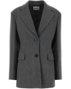 Miu Miu Dark Wool Blazer - Black