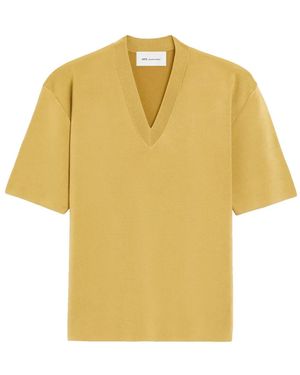 Ami Paris V-Neck Short-Sleeve Top - Yellow