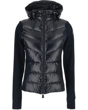 Moncler Hoodie Matelassé À Logo - Bleu