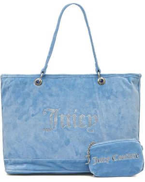 Juicy Couture Logo-Studded Velour Tote Bag - Blue