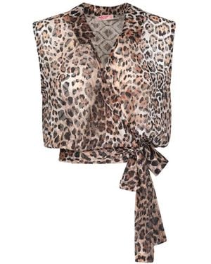 Pin-Up Stars Wild Leopard-Print Wrap Top - White