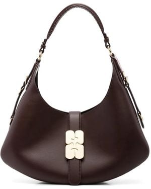 Ganni Butterfly Logo-Plaque Shoulder Bag - Brown