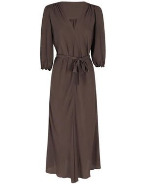 Seventy Belt V-Neck Dress - Brown