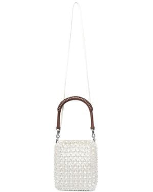 Self-Portrait Mini Glass-Embellished Tote Bag - White
