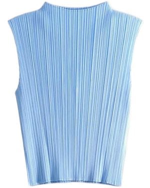 Pleats Please Issey Miyake Monthly Colours August Pleated Sleeveless Top - Blue