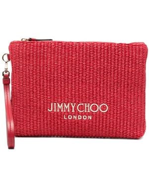 Jimmy Choo Logo-Embroidered Woven Clutch Bag