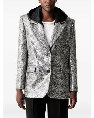 Pinko Sequin-Embellished Herringbone Blazer - Gray