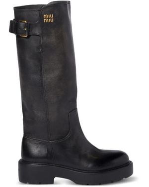 Miu Miu Botas De Piel - Negro