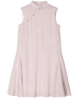 Shanghai Tang Knot-Button A-Line Mini Dress - Pink