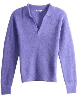 AURALEE Spread-Collar Knitted Top - Purple