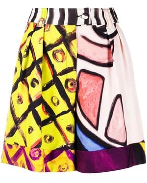 Moschino Abstract-Print Pleated Shorts - Black